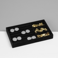 Подставка для украшения 3 ячейки и 7 полос для колец, флок, 21&times;12,3&times;2,5 см, цвет чёрный