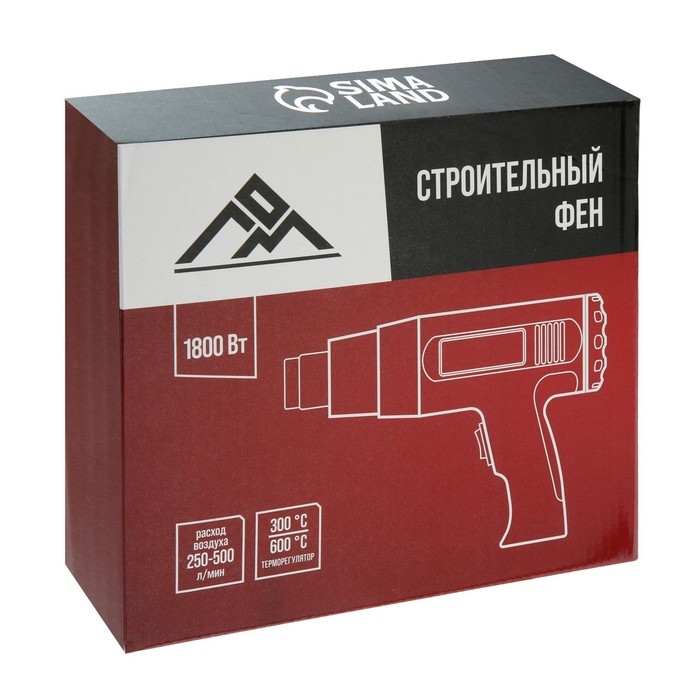 Строительный фен ЛОМ, 1800 Вт, 250-500 л/мин, 300/600 °С, насадка в комплекте Строительный фен ЛОМ, 1800 Вт, 250-500 л/мин, 300/600 °С, насадка в комплекте