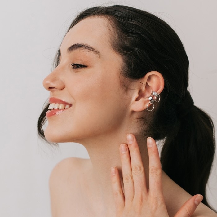 Серьги &laquo;Каффы&raquo; кольца и трубы, цвет серебро