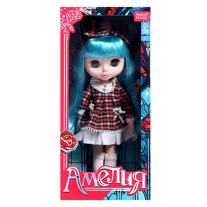 Кукла шарнирная &laquo;Амелия&raquo;, 28 см, платье в клеточку