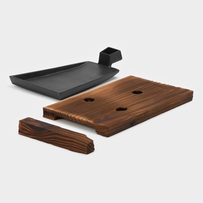 Сковорода чугунная Magma &laquo;Вунгтау&raquo;, 24&times;15,3&times;2,2 см, на деревянной подставке