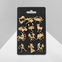 Брошь &laquo;Знаки зодиака&raquo; ассорти, гороскоп, цвет белый в золоте (неделимая фасовка 12 шт., цена за шт.)