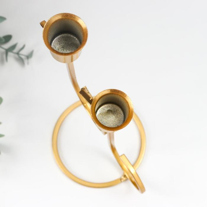 Подсвечник металл на 2 свечи "Ноты" золото 20х9х12.5 см