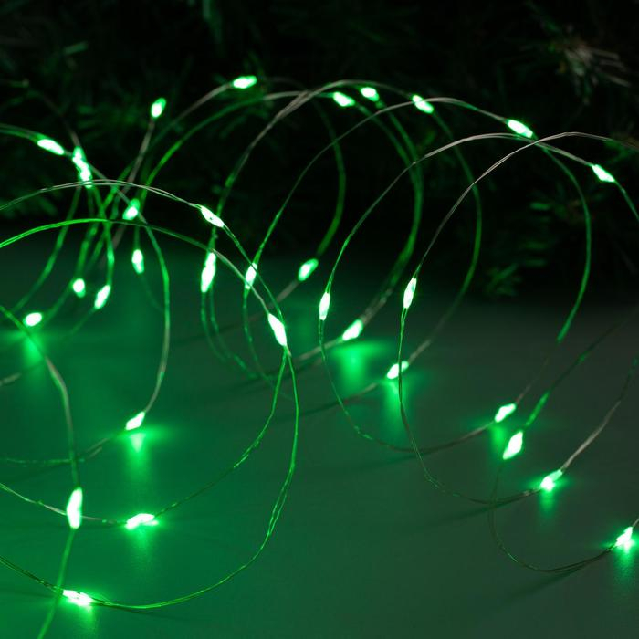 Гирлянда &laquo;Нить&raquo; 10 м роса, IP20, серебристая нить, 100 LED, свечение зелёное, 12 В