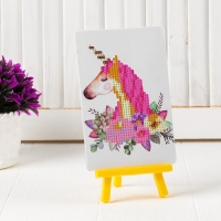 Алмазная вышивка «Единорог с цветами», 10 × 15 см, с подставкой, с частичным заполнением Алмазная вышивка «Единорог с цветами», 10 × 15 см, с подставкой, с частичным заполнением
