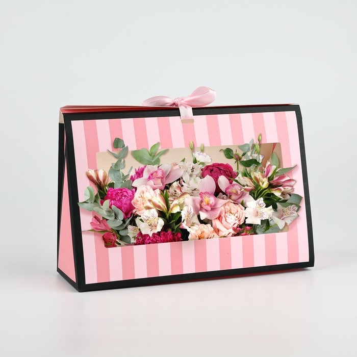 Складная коробка для цветов с окном &laquo;Спасибо, что ты есть&raquo;, розовая, 16 х 27 х 9 см