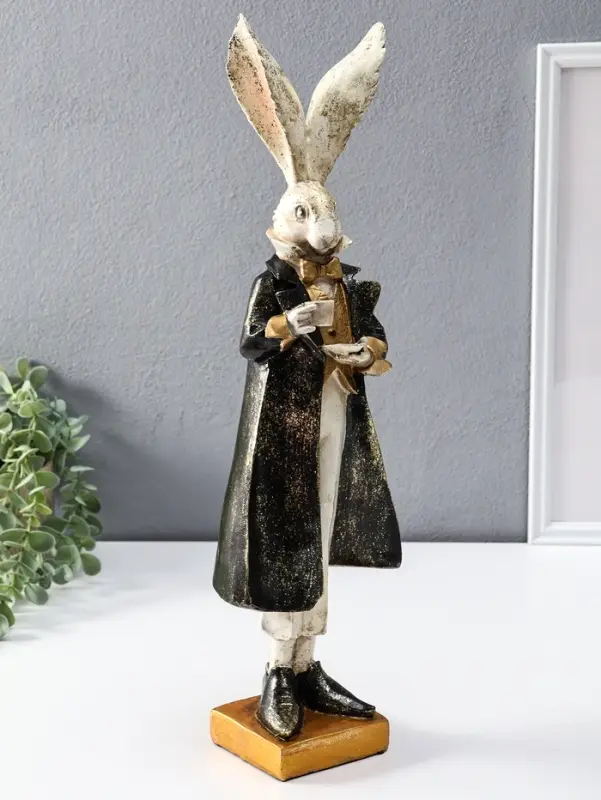 Сувенир полистоун "Заяц с чашкой чая" 13,5х11х46,5 см
