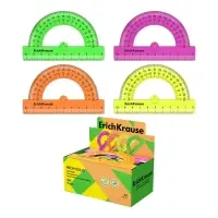 Транспортир 10см 180&deg;, ErichKrause "Neon Solid", пластик, непрозрачный, коробка-дисплей, МИКС