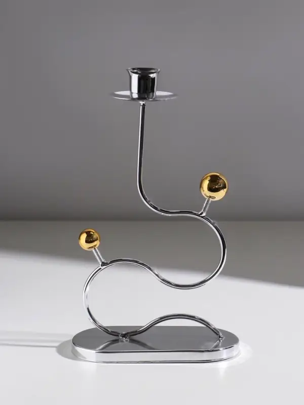 Подсвечник металл на 1 свечу "Линия и шарики" серебро с золотом d=2,5 см 14,5х7,5х26 см