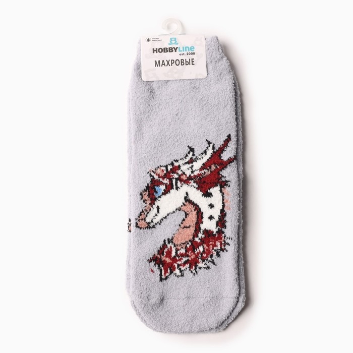 Носки женские махровые &laquo;Дракон-леди в цветах&raquo;, цвет серый, размер 36-40