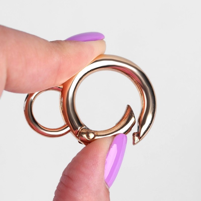 Кольцо-карабин, 37 мм, d = 27/19 мм, толщина - 4 мм, с креплением 12 &times; 3 мм, 5 шт, цвет золотой