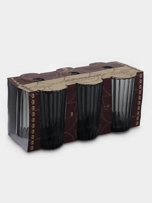 Стакан высокий "Мистерия" графит 280 мл, 6 шт.