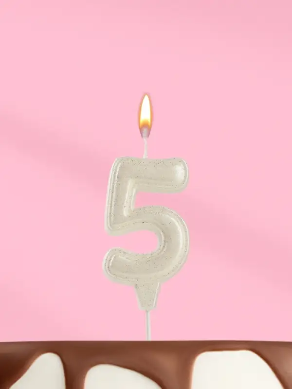 Свеча в торт &laquo;Праздник&raquo; цифра 5, жемчужный перламутр с блестками