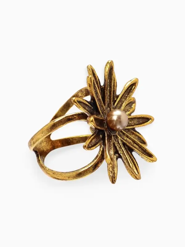 Кольцо для платка "Цветок Астра", цвет белый в чернёном золоте