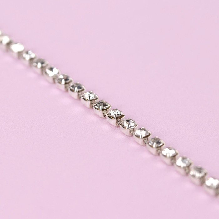 Цепь со стразами, металл, стекло, 2 мм, 9 &plusmn; 1 м, цвет серебряный