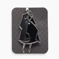 Брошь "Дама в пальто" с эмалью, цвет чёрный в серебре