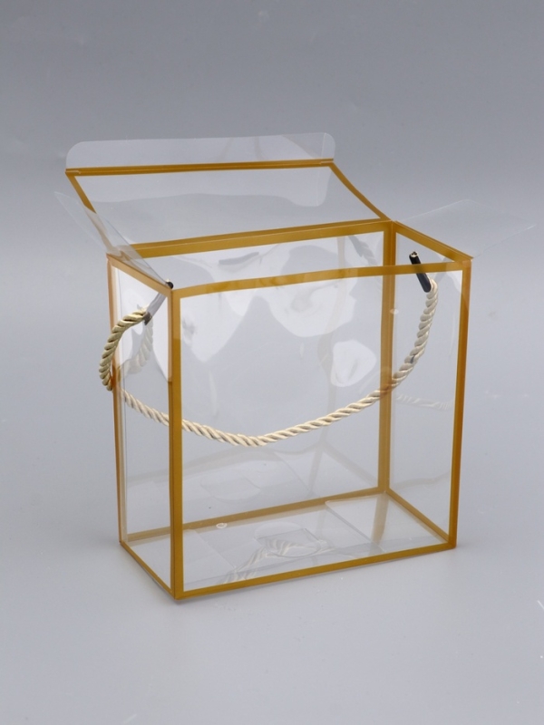 Коробка из PET с ручками, золотая, 14 х 14 х 7 см