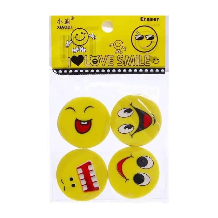 Набор ластиков фигурных Calligrata "Смайлы", 4 штуки, в блистере, МИКС