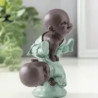 Сувенир полистоун "Маленькие будды - игра в чехарду" зелёно-коричневый 4,7х9,3х11 см