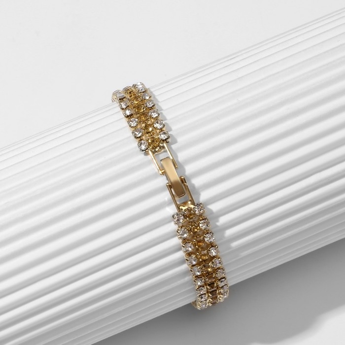 Браслет со стразами &laquo;Лёд&raquo; элегантность, строчки, цвет бело-золотой, 18 см