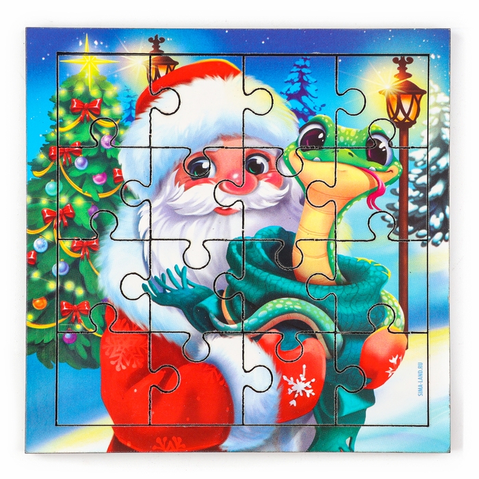 Пазлы для детей деревянные &laquo;Новый год! Дед Мороз и змея&raquo;, 16 элементов, символ года 2025