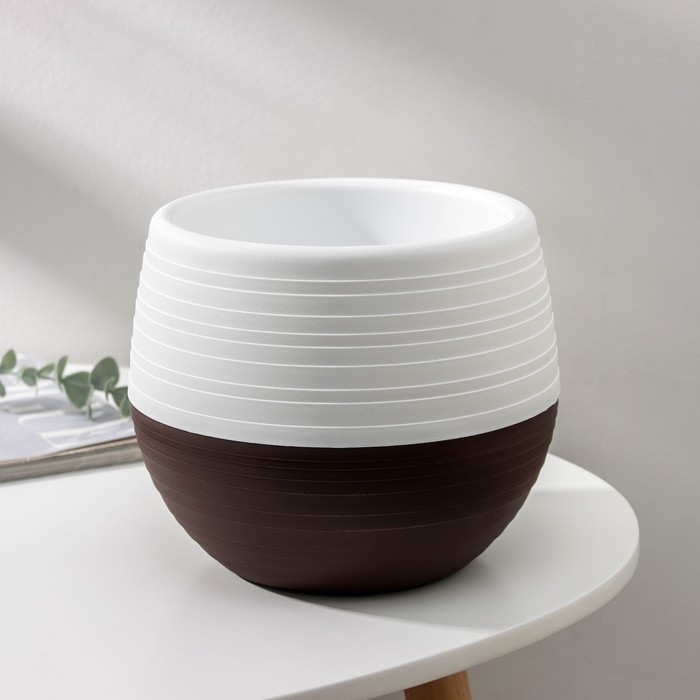 Горшок для цветов с поддоном &laquo;Япония&raquo;, 2 л, белый-коричневый