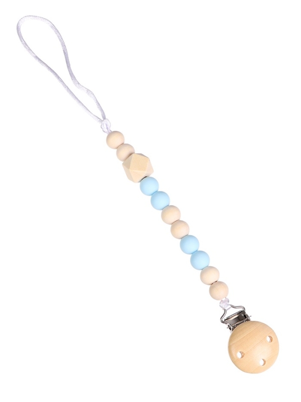 Держатель для пустышки деревянный, цвет бежевый/голубой, Mum&Baby