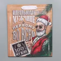 Пакет подарочный новогодний крафтовый вертикальный &laquo;Идеальному мужчине&raquo;, ML 23 х 27 х 11,5 см