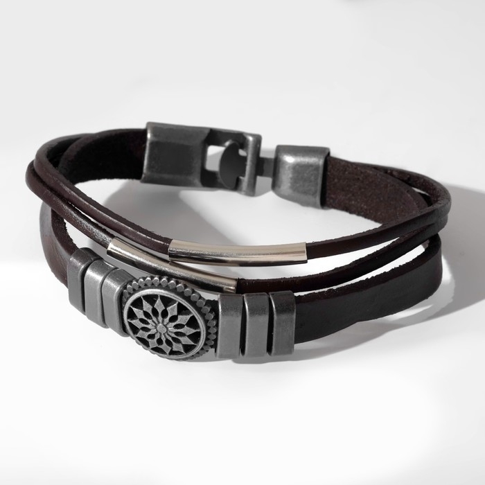 Браслет мужской &laquo;Компас&raquo;, цвет коричневый с чернёным серебром, 20,5 см