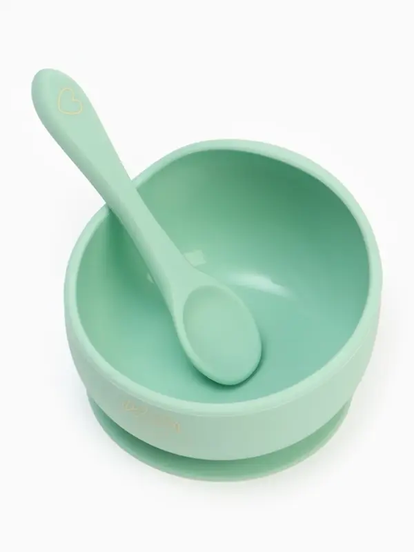 Тарелка детская на присоске и ложка, бирюзовый, Mum&Baby