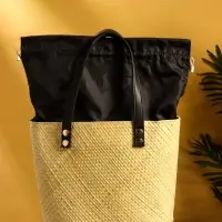 Сумка плетёная из пандана, 29&times;17&times;42 см, бежево-чёрная