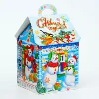 Подарочная коробка Новогодняя Домик новый &laquo;Ледяной&raquo; с анимацией 12&times;12&times;19 см