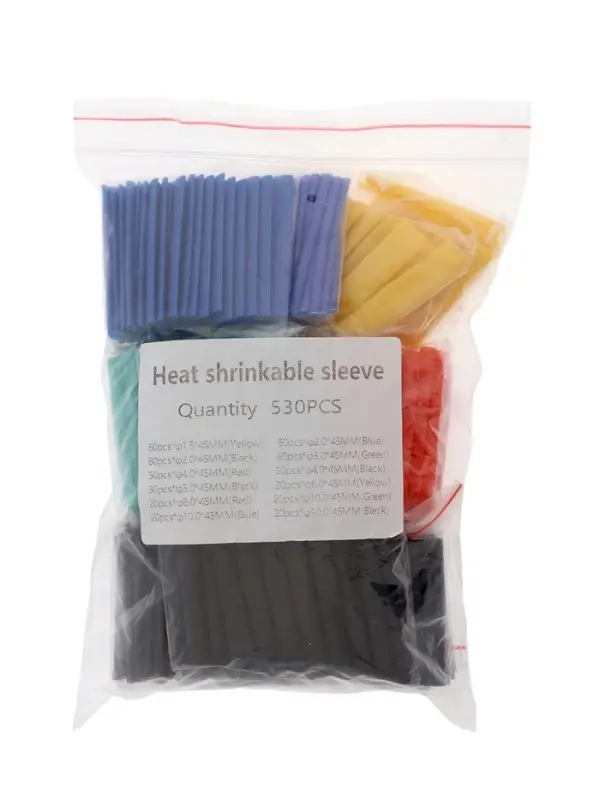Термоусаживаемая трубка, 1.5/2/3/4/5/6/8/10 мм, набор 530 штук