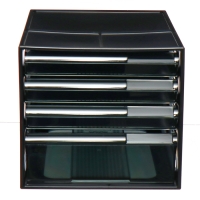Файл-кабинет 4-секционный СТАММ, черный корпус, черные лотки