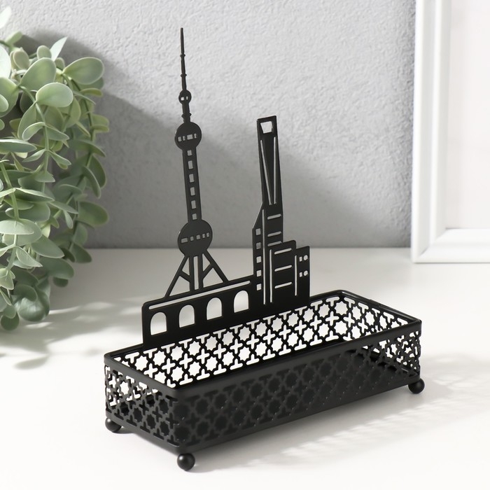 Подставка интерьерная металл Подставка интерьерная металл "Город" чёрный 6,3х14,5х18,5 см