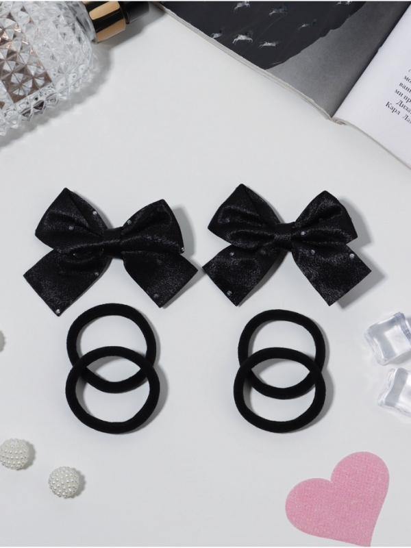 Набор для волос "Школьница галант" (4 резинки 3,5 см, 2 зажима 6,5 см) блеск, чёрный