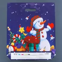 Пакет &laquo;Снеговичок с подарками&raquo;, глянец полиэтиленовый с вырубной ручкой, 38&times;44.5 см