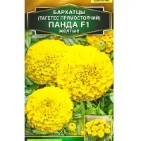 Семена цветов Бархатцы Панда F1 желтые прямостоячие  Золотая серия, Ц/П,7 шт.