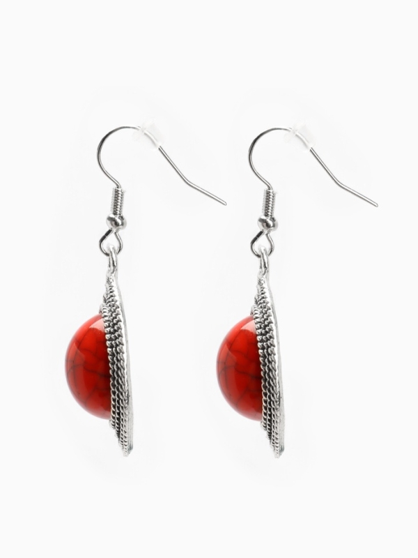 Серьги &laquo;Круг&raquo; винтаж, красные в чернённом серебре