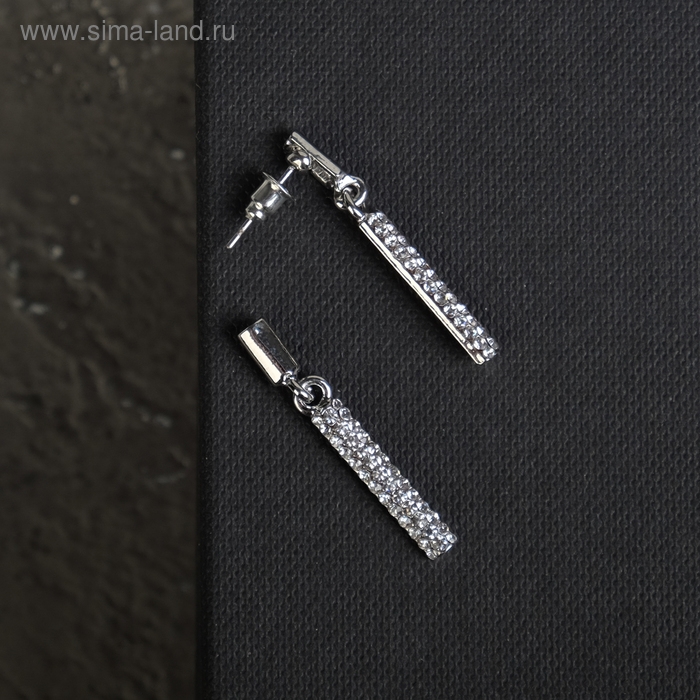 Серьги со стразами &laquo;Геометрия&raquo; тонкий цилиндр, цвет белый в серебре