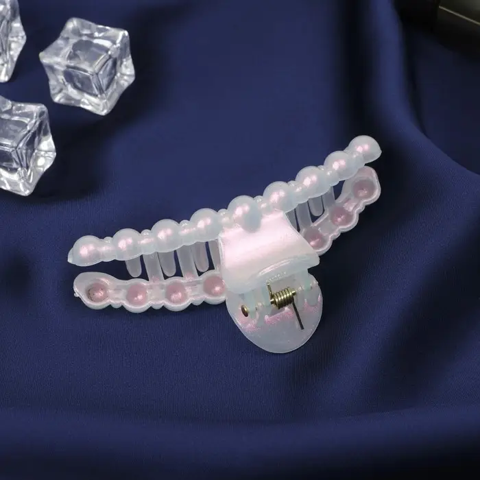 Краб для волос "Глянец" бусинка, 8 см, белый