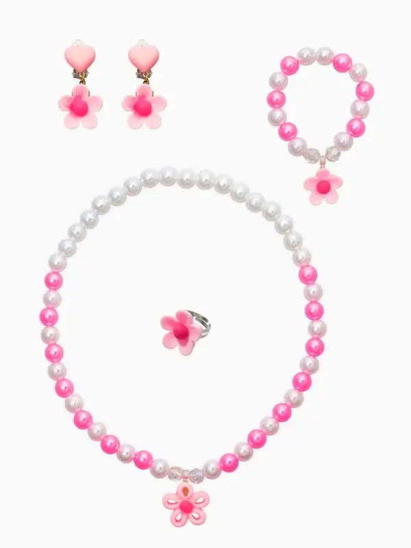 Набор детских украшений "Выбражулька" цветок, 4 предмета: клипсы, кольцо, бусы, браслет