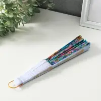 Веер пластик, текстиль "Россыпь цветов" МИКС широкие лопасти 23 см