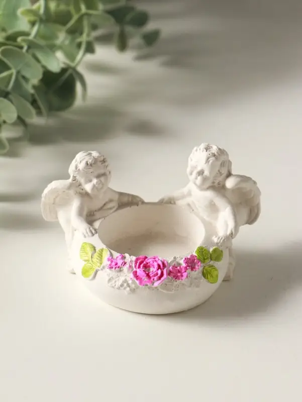 Подсвечник на 1 свечу &laquo;Ангелы с цветами&raquo; 5&times;8&times;7 см, белый с росписью