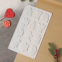 Форма для кондитерских украшений новогодняя Доляна &laquo;Новый год&raquo;, силикон, 29,3&times;17,3 см, 12 ячеек, цвет белый