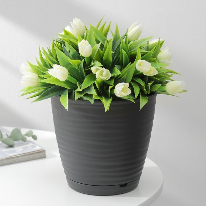 Горшок для цветов с поддоном Saffron, 1,5 л, d=14,6 см, h=13,5 см, пластиковый, цвет чёрный Горшок для цветов с поддоном Saffron, 1,5 л, d=14,6 см, h=13,5 см, пластиковый, цвет чёрный