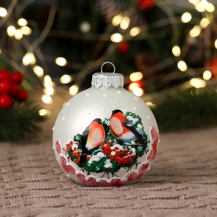 Шар "Зимние птицы 2", 80 мм., в подарочной упаковке