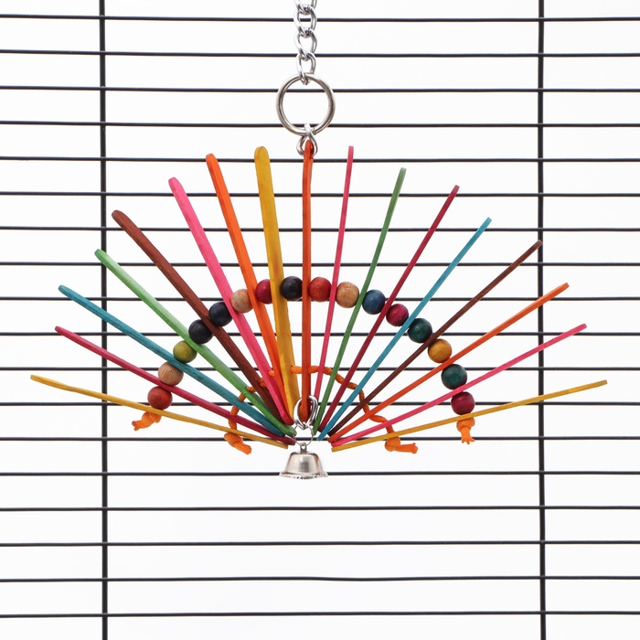 Игрушка для птиц "Веер" с колокольчиком, разноцветная, 20 х 20 см