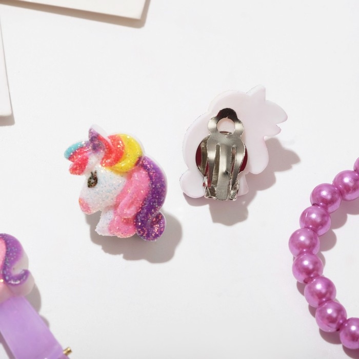 Набор детский Набор детский "Выбражулька" 5 предметов: 2 заколки, браслет, клипсы, кольцо, единорог, цветной