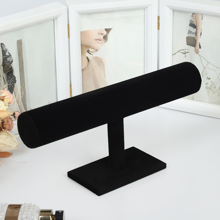 Подставка для часов, браслетов, флок, 30×7,5×15,5 см, d=5 см, цвет чёрный Подставка для часов, браслетов, флок, 30×7,5×15,5 см, d=5 см, цвет чёрный